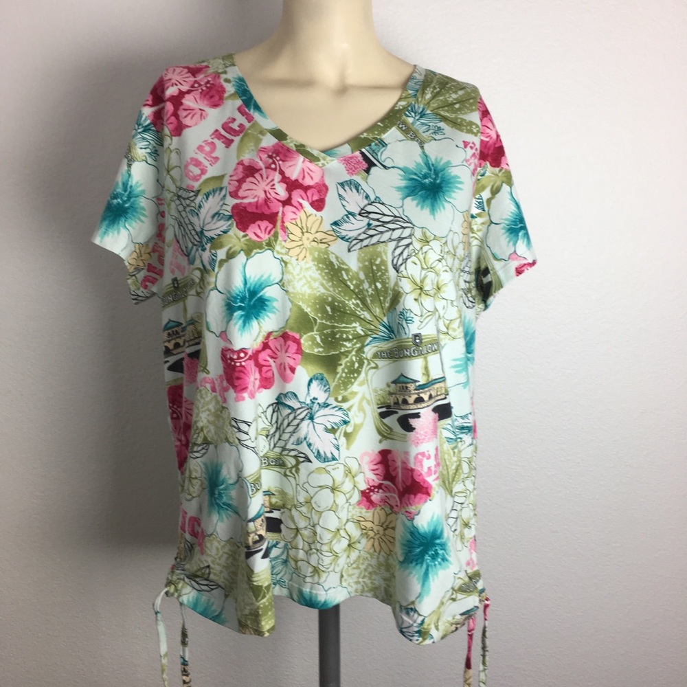 La Cabana 1X Blue Floral Bungalow Print Aloha
